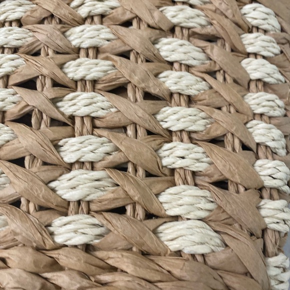 Boutique Tan & Cream Braided Woven Faux-Rattan Tote Clutch Handbag Wooden Handle - Picture 3 of 6